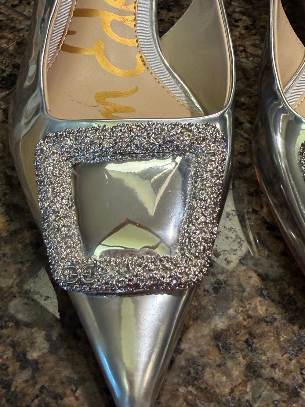 NWOT Sam Edelman silver metallic rhinestone sling back kitten heels in size 6.5